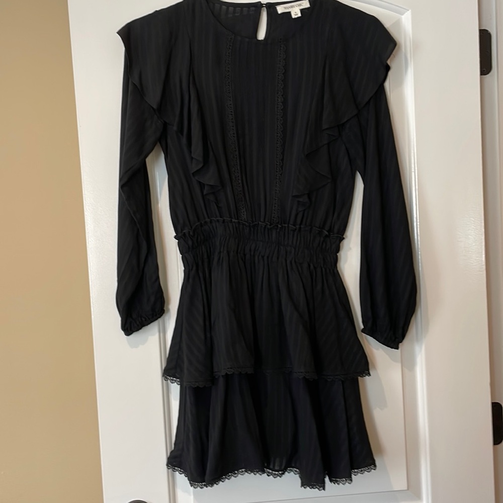 Shabby chic Black ruffle long sleeve dress